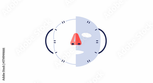 Stylized Face Mask with Prominent Red Nose Flat Design.