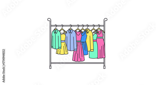 Colorful Clothes Hanged on a Metal Clothing Rack.