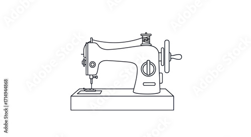 Detailed Line Art Illustration of a Vintage Sewing Machine.