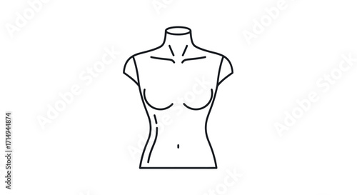 Simple Line Art Female Torso Mannequin Outline.