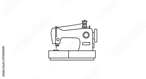 Detailed Line Art Illustration of a Modern Sewing Machine.