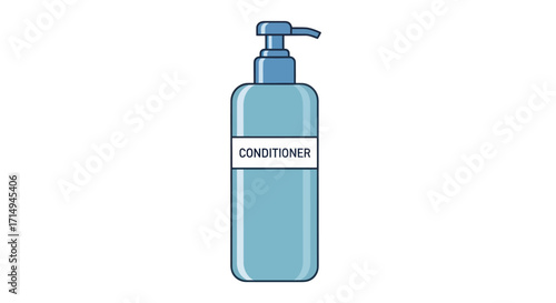 Illustrated blue pump bottle of hair conditioner with a white label.