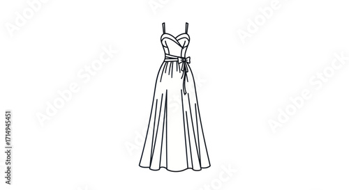 Elegant Black and White Wrap-Style Evening Gown Illustration.