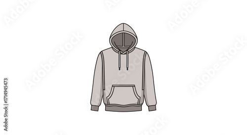 Gray hooded sweatshirt with kangaroo pocket and drawstring casual apparel.