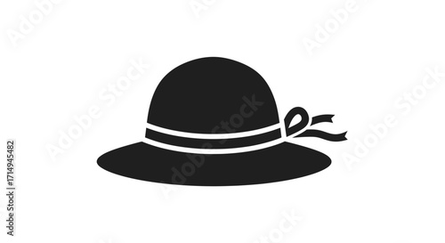 Elegant black silhouette of a womens sun hat with a decorative ribbon bow.