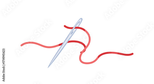 Sewing Needle with Red Thread Close-Up.