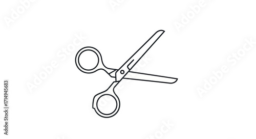 Simple Black Outline Drawing of Open Scissors Icon.