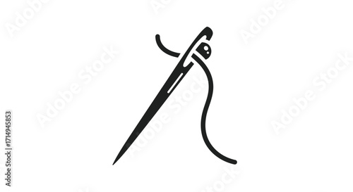 Hand-Sewing Needle with Thread Simple Line Art Illustration.