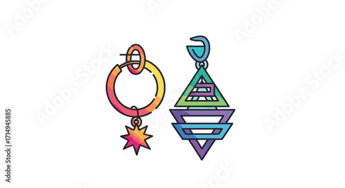 Colorful Geometric Earrings Design Pair.
