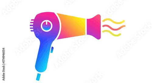 Vibrant gradient hairdryer with stylized airflow.