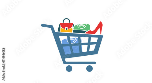 Colorful Shopping Cart Filled with Fashion Accessories.