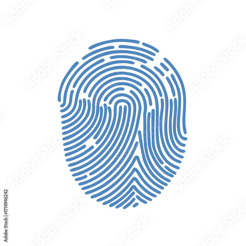 Blue fingerprint graphic with detailed ridges biometric