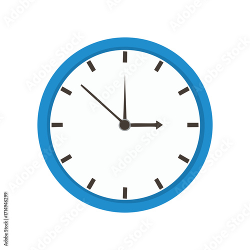 Blue Framed Clock Showing 3O' Clock on White Background