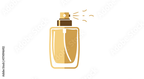 Elegant golden glass perfume bottle with spray mist.