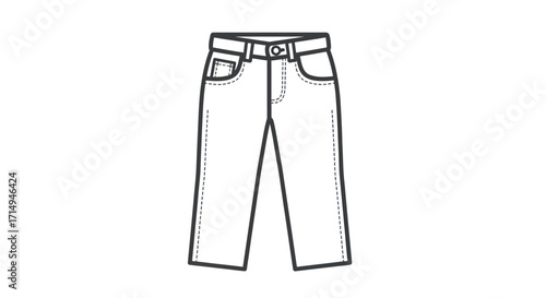 Cropped Jeans Outline Illustration with Pockets Belt Loops and Button Closure.