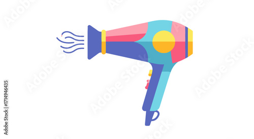 Colorful Cartoon Hair Dryer with Airflow Illustration.
