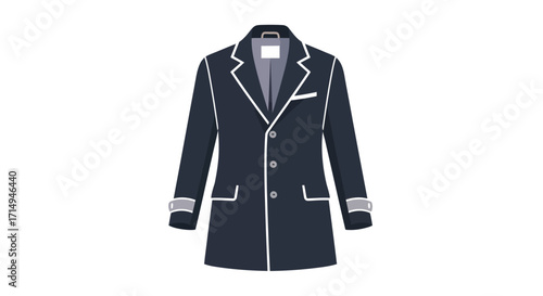 Elegant Navy Blue Overcoat with White Trim Detailing Classic Design.