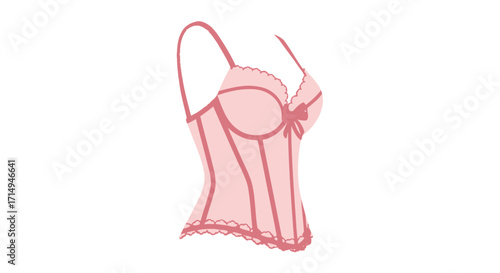 Elegant Pink Corset with Delicate Lace Trim and Adjustable Straps.