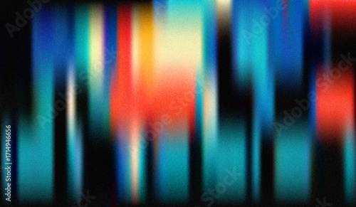 Abstract Teal and Red Vertical Blurred Noise Texture;  Digital Art Background with Grain and Motion Effect.