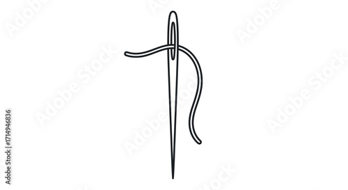 Simple Black and White Sewing Needle with Thread.