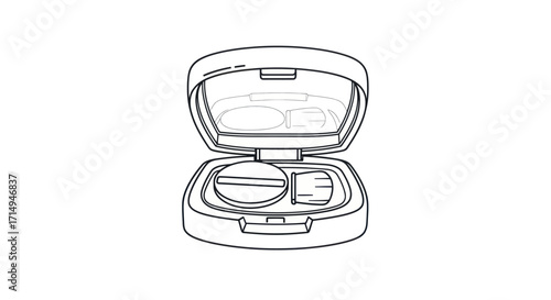 Open contact lens case with mirror showing two compartments for lenses.