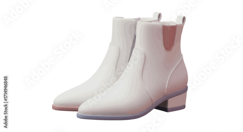 Elegant White Leather Chelsea Boots with Block Heels.
