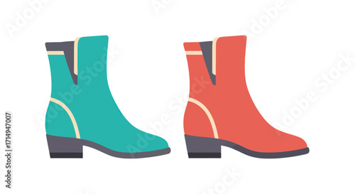 Pair of colorful womens ankle boots with low heels.