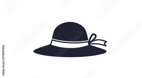 Elegant dark blue wide-brimmed hat with a white ribbon and bow.