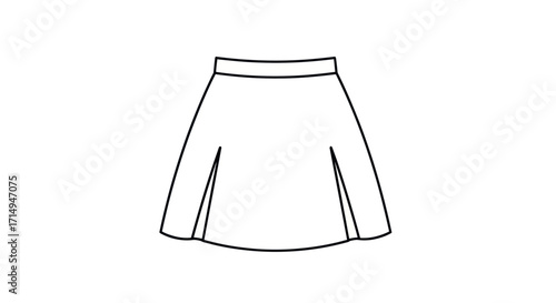 Simple Black and White Pleated Skirt Outline Illustration.