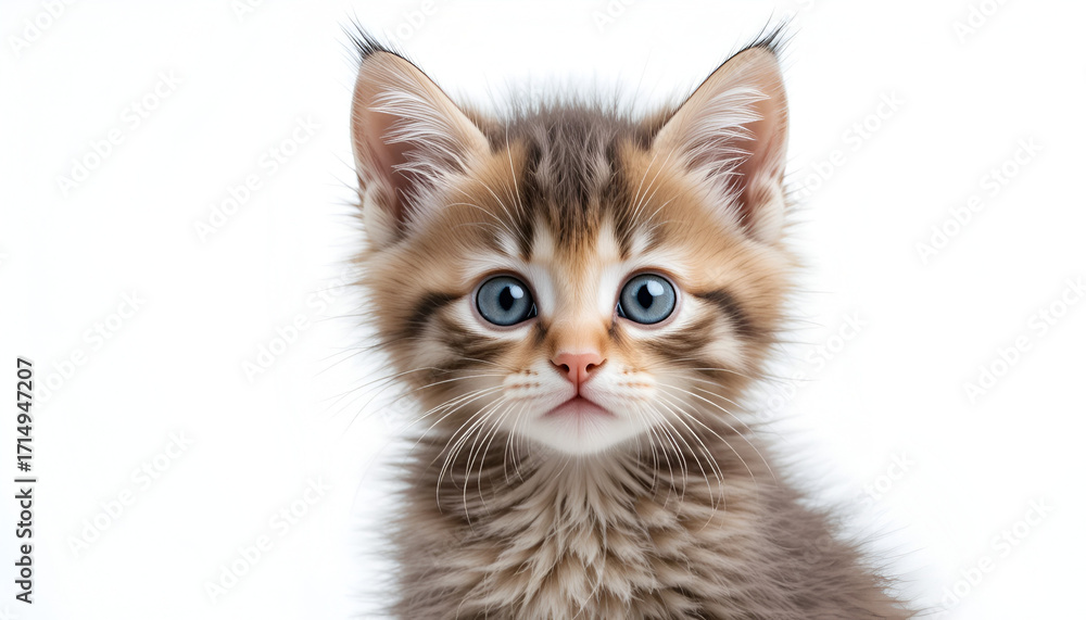 Obraz premium Adorable kitten with captivating blue eyes looking directly at the viewer, pure innocence