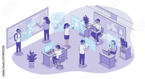Interactive virtual reality workspace: people engaged in digital collaboration
