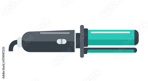 Flat Design Soldering Iron Illustration with Black Handle and Teal Tip.