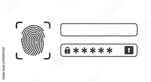 Digital security icons: fingerprint and password protection in sketch style