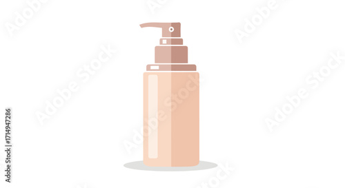 Beige Plastic Bottle with Pump Dispenser for Cosmetics or Personal Care Products.