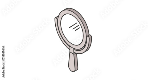 Simple Isometric Handheld Mirror Illustration with Gray Frame.