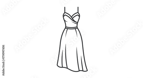 Line Drawing of a Womens Sleeveless Wrap Dress with Spaghetti Straps.