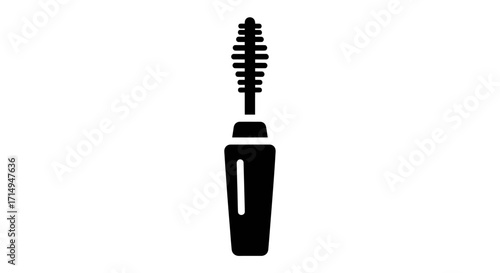 Mascara Wand and Tube: Black Silhouette of Cosmetic Applicator.