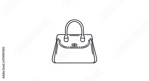 Minimalist Line Art Illustration of a Structured Handbag with Top Handle.