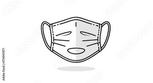 Sad Face Medical Mask Line Art Illustration.