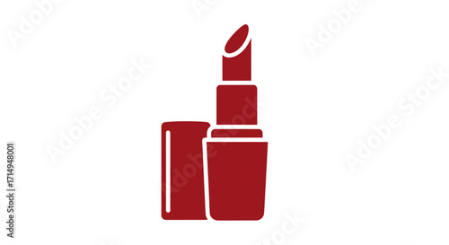 Red Lipstick Icon with Open Cap Beauty Product.