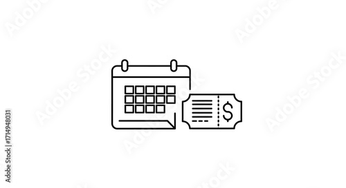 Linear calendar with ticket icon representing event planning and reservation