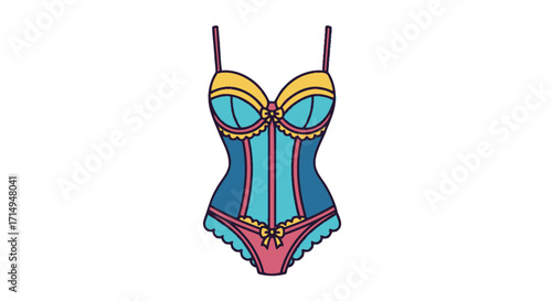 Vibrant Illustrated Womens Lingerie Bodysuit Corset.