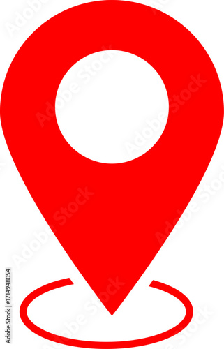 Red Location Pin Icon with Base Circle – GPS Map Marker for Navigation, Travel, Destination, and Map Applications
