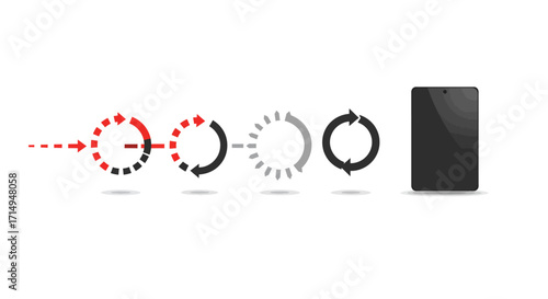 Circular arrow progression leading to a mobile device