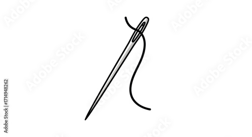 Simple Black and White Needle with Thread Illustration.