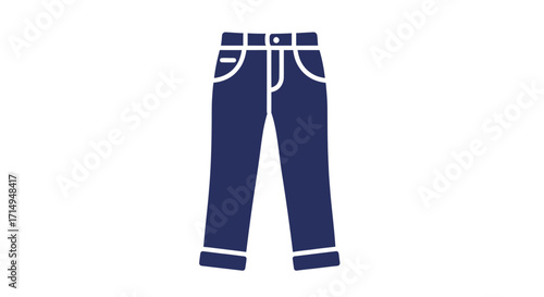Simple Icon of Dark Blue Denim Jeans with White Stitching.