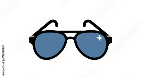 Stylish Black Aviator Sunglasses with Blue Lenses.