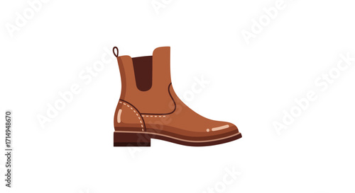 Stylish Brown Leather Chelsea Boot Illustration on White Background.