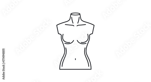 Minimalist black outline drawing of a female mannequin torso or dress form.