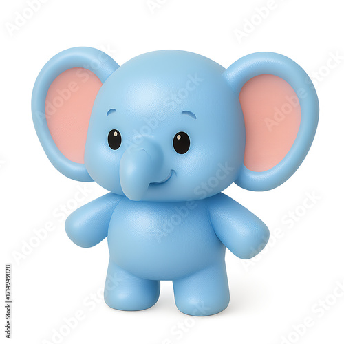 A cute blue elephant toy with large pink ears and a friendly expression.